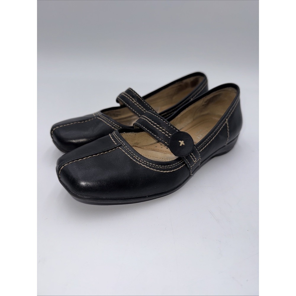 Naturalizer Leather Black Button Strap Slip on Shoe 4.5M Mary Jane Vintage Style